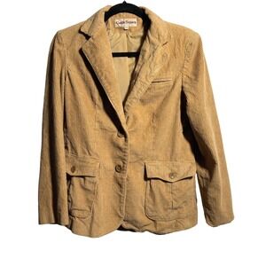 Vintage Womens Tan Corduroy Blazer Jacket M Academia Preppy Retro Lined 2 Button